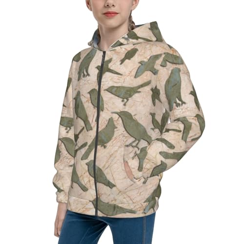 Birds Marble Relief Kid Hoodies Boys Zip Up Sweatshirts Girls Pullover with Pocket