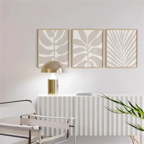 Cuadros botánicos boho en lienzo beige de 60x70 cm para decoración neutral sin marco pack de 3 3