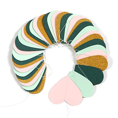 Sage-Green Mint Pink-Gold Love-Heart Garland - 52Ft Rustic Wedding Hanging Decoration Streamers Banner,Valentines Mothers Day Bachelorette Bridal Shower Engagement Party Bunting Lasting Surprise #TOP4