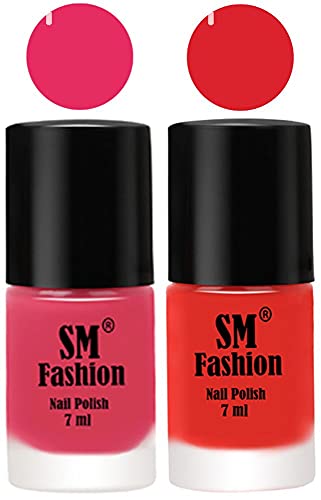 Image of Long Lasting Nail Polish | Nail Paint Combo 7 ml Each) - Set of 2 Dark Rose Pink-Candy Orange