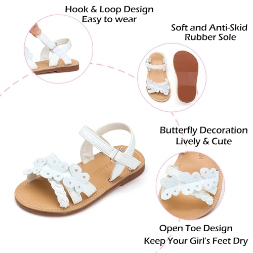Image of PHIRAMIN Toddler Girl Sandals - Flower Girl Dress Shoes Open Toe Little Kid Flats