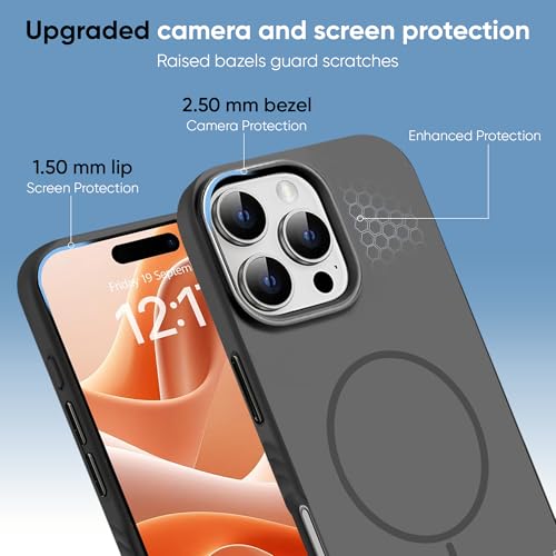 Image of KARWAN Slim Shockproof Back Case Cover Compatible with iPhone 16 Pro,Dual Layer Armor Protection with Matt Finish, Heavy Duty Cover with Magnetic MagEase Wireless Charging (Black)