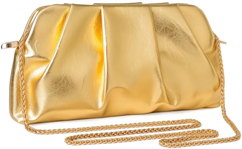 Image of Evening Bag for Women Ruched Clutch Purse Detachable Metal Chain Crossbody Bag