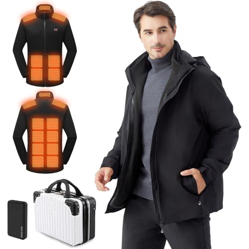 IQJBYU Men Dual-Control Heated Jacket, Water-Resistant Coat for Men with Battery Included, Soft Fleece Heated Hoodie 15 Heating Zones Heated Coat.(M)