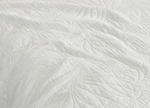 Chezmoi Collection Linden 3-Piece Pre-Washed Cotton Bedspread Coverlet Set - Floral Leaves Embroidered Quilt Set, King Size, Ivory #TOP2