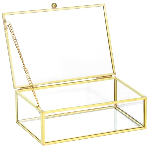 QWORK Joyero Dorado, Caja de Joyería con Tapa, 15x10x5cm, Joyero Vintage