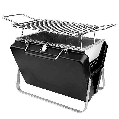Klein Holzkohlegrill Tragbarer Faltbar Edelstahl BBQ Smoker Holzkohlegrill Geeignet für Familienküche im Freien Camping, Schwarz,S