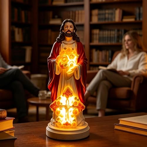 Statue de Jésus lumineuse de 20 cm avec éclairage LED pour décoration chrétienne