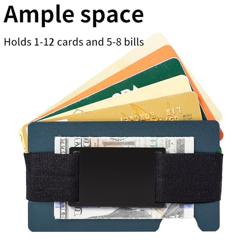 Minimalist Wallet for Men,Slim RFID Blocking Wallet,Durable Expandable Compact Plate, Matel Credit Card Holder,Cash Strap/Money Clip (Matte Navy Blue)3