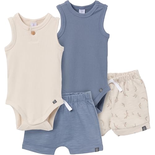 Image of Modern Moments by Gerber baby-boys Ribbed 4-piece Sleevless Bodysuit & French Terry Short Set