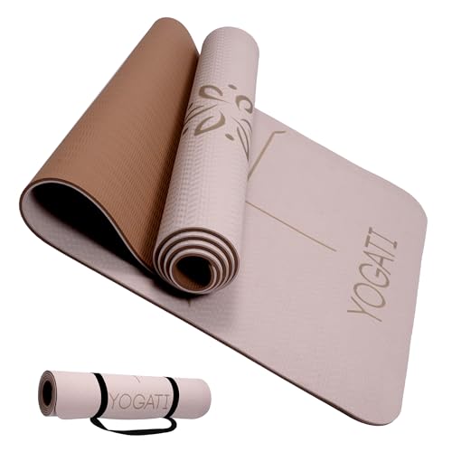 YOGATI Yoga Mat with Alignment Lines. Yoga Mats with carry strap perfect for Pilates and Fitness Workout, Eco Friendly Non Slip Thick Yoga Mats for women and men - Yoga Matt.