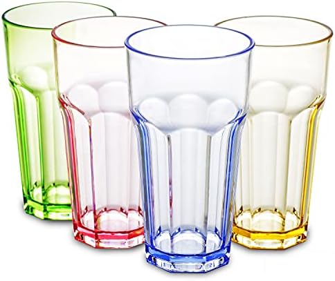YOOJAM 13oz Plastic Drinking Glasses Tumblers Cups Glassware Kitchen Highball Water Juice Drinkware set for Kids Unbreakable BPA Free Dishwasher Safe 4 Assorted Colors