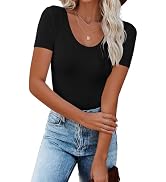 Areecin Women's Long Sleeve Shirts Scoop Neck Ribbed Knit Tops Slim Fitted Casual Basic Blouses