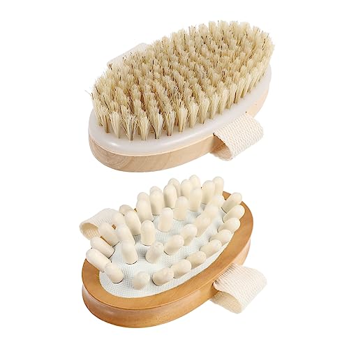 minkissy 2 Piezas masajeador de skincare skin care cerda guante cepillo de baño de spa de sauna masajeadores de mano cepillo corporal de cepillado seco raspador arbol de loto
