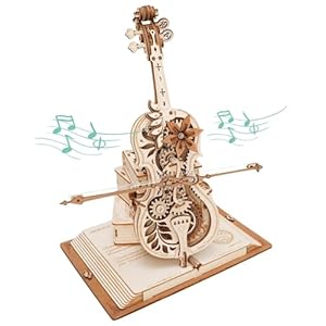 ROKR 3D Puzzles for Adults 1:5 Scale Cello Model Kit with Base 199pcs Wooden Music Box Building Kit Desk Gift for Men Women Hobby for Adults