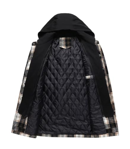 Image of FTIMILD Men's Flannel Jackets Quilted Lined Shirt Plaid Cotton Soft Warm Coat for Men with Detachable Hood