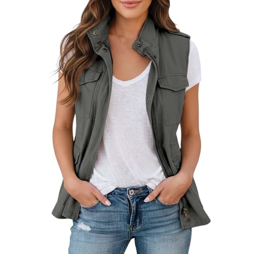 Gilet cargo femme avec poches et cordon veste légère d été ajustée
