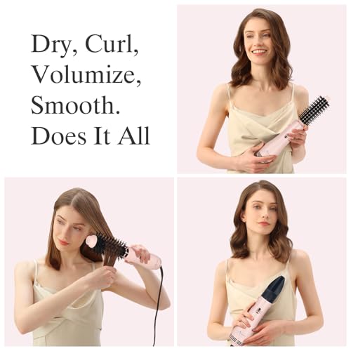 Image of Aima Beauty Blow Dryer Brush Set - 4-in-1 Round Brush Blow Dryer Adds Shine, Smooth, Curl & Volume for Short to Medium Hair, Interchangeable 1 inch & 1.25 inch Round Barrel, Ionic Frizz Control, Pink
