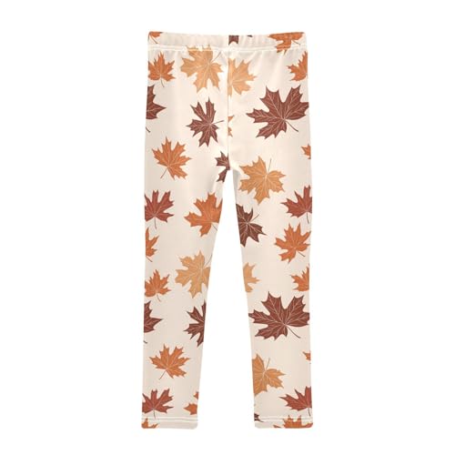 Brown Maple Leaves Girls Leggings Soft Stretch Workout Yoga Dance Pants for Kids Casual Tights2