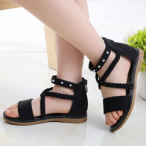 Girls Sandals Princess Shoes Soft Sole Beach Sandals Kids Roman Shoes Rainbow Flip Flops Girls (Black, 31 Little Child)4