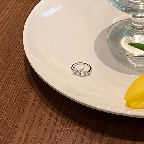 Silver Butterfly Ring - Dainty Crystal Zircon Open Adjustable Statement Ring - Cute Promise Engagement for Women Bride2