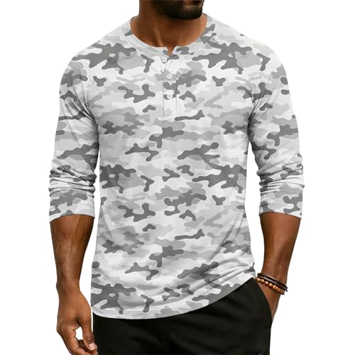 Men’s Crew Neck 3/4 Sleeve Blouses 3 Button Fashion Pullover Tops Comfortable Printed Casual Loose Henley Shirts