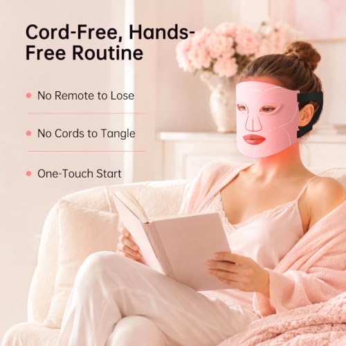 Image of Red Light Therapy for Face - Cordless LED Face Mask with 4 Light Modes (NIR 850nm, Red 630nm, Blue, Amber), 272 LEDs, 10-Min Timer, Rechargeable for Glowing Skin at Home (Pink) | 4 Modes, 272 LEDs, 27mW /cm, Full Face Coverage, 10-Min Timer, Home Use, visible results in 4 Weeks, Birthday Gift, Pink