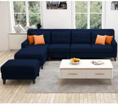 Palmer 5 Seater Fabric L Shape Sectional Sofa Set with Ottoman for Living Room (Left Side, Blue)-image-38