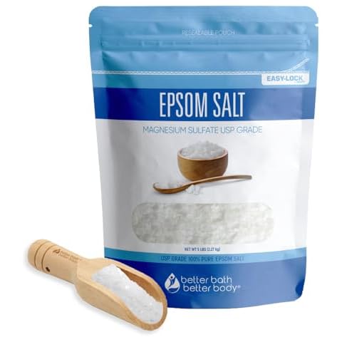 Epsom Salt 5 Lb Bulk Bag USP Grade Unscented with Bamboo Scoop Cover