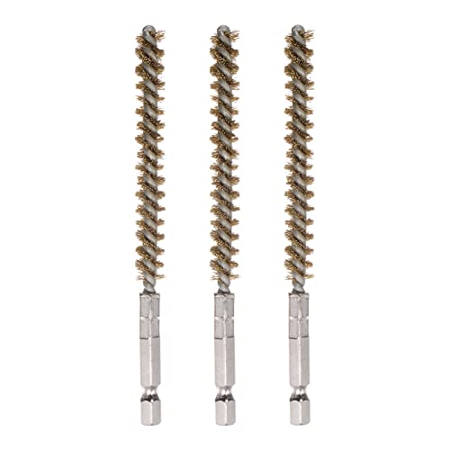 HARFINGTON 3pcs Brass Bore Brush 8mm Dia Cleaning Wire Brush with Handle 1/4 Inch Hex Shank for Tubes, Ports, Bearings