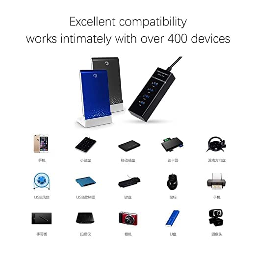 Wefly USB 3.0 Hub, 4 Ports Extender, Network Hub Adapter, Splitter Compatible for Flash Driver, Laptop, Keyboard, Notebook PC, Mouse, Table,... - Image 5