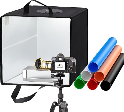 Studio Photo Box Portable 30x30 cm, Boîtes de Lumière Kit avec 120pcs LED Réglable & 6 Fonds pour Photographie de Produits