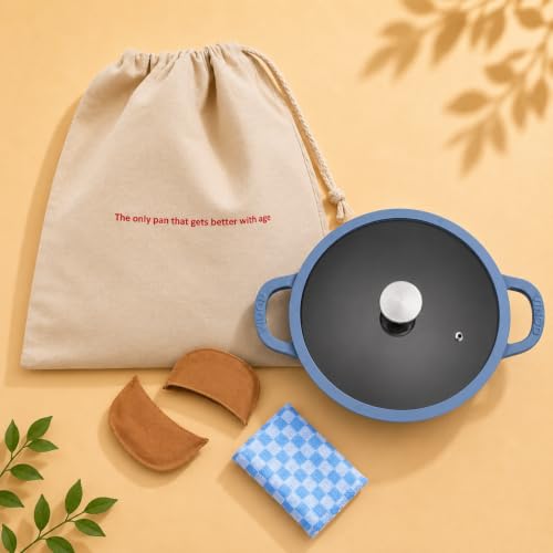 Image of Vinod Freya Cast Iron Deep Kadai with Glass Lid, 22 cm 1.9L | TREON Technology Enamel Kadhai for Frying, Sabzi, Curry & Cooking | No Seasoning Required | Induction & Gas Compatible | 100% Non-Toxic