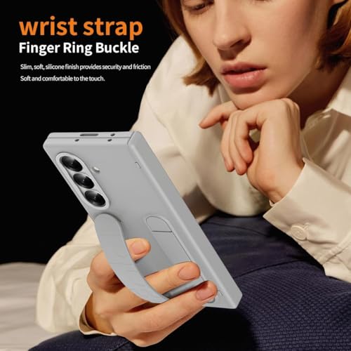Image of Ultra Hybrid Samsung Galaxy Z Fold 7 (2025) Case with Stand & Hinge Protection | Rugged PC Cover with Wristband, Kickstand, Front Screen Protector | Fold 7 Case for Men & Women (Gray)