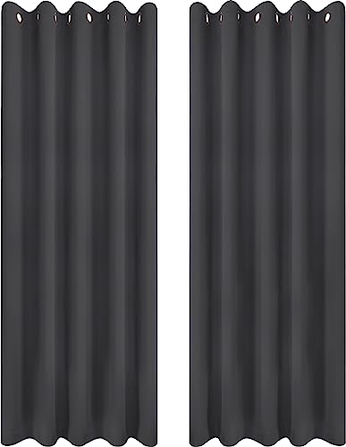 Utopia Bedding Blackout Curtains Grommet Thermal 2 Panels Drapes [Grey, 66 x 90 Inches] Sound Insulated Curtain for Bedroom and Living Room (167x228 cm)