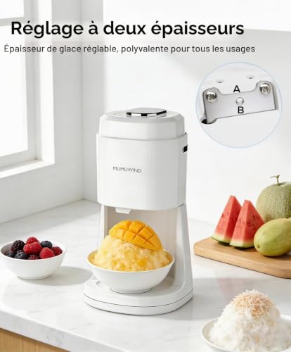 Machine à Glace Pilée, Broyeur à Glace Fine et Onctueuse Électrique, machines glace pilée, appareil glace pilée mit 2 eiswürfelformen pour Cocktails Boissons Fraîches, Fêtes et réunions (Blanc) – vue 3