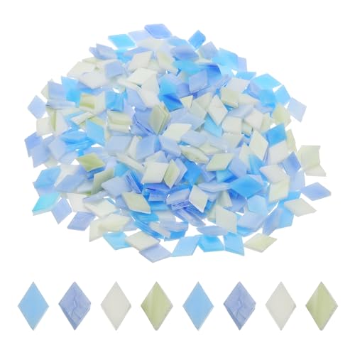 sourcing map Azulejos de mosaico de vidrio con forma de rombo de 200 g, piezas de vidrio de mosaico manchado para decoración del hogar, manualidades, proyectos de bricolaje, azul claro