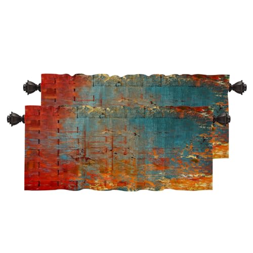 BaoNews Abstract Grunge Color Blackout Kitchen Curtain, Solid Colored Pink Window Treatment Rod Pocket Light Filtering Bathroom Short Valance 2 Pack 52X18 Inches