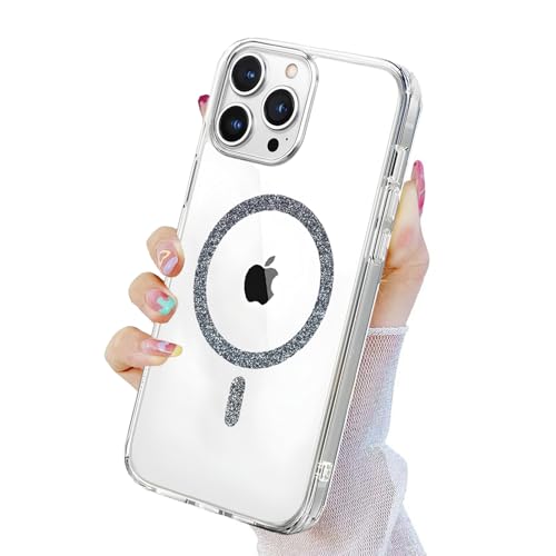 Image of AIBEX Back Cover Case Compatible with iPhone 13 Pro | Glitter Ring Cute Shiny Colorful Bling Case (Compatible with Magsafe) | Transparent PC+TPU Glossy Shiny Cover for Girls & Women - Black