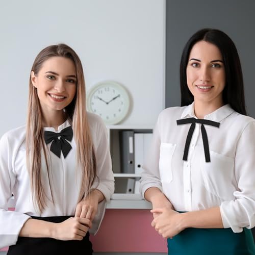 HJZHII 2 Stück Fliege für Frauen, Bluse Mit Schleife Vorgebundene Verstellbare Fliege Für Damen Einheitliche Einfarbige Schwarze Fliegen Für Kostümuniform Cosplay Shirt