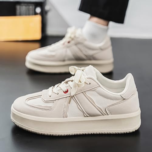 Mens Fashion Breathable Leather Lace Up Platform Sneakers Casual Lightweight Non-Slip Round Toe Sneakers for Walking Sport Work Driving (Black,9.5)4