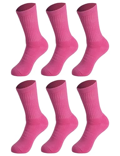AWS/American Made 6 Pairs Solid Cotton Cushion Crew Socks for Women