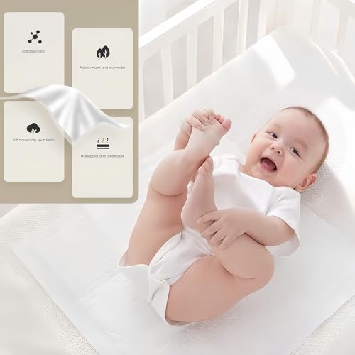 Image of Disposable Changing Pad Liners (50 Pack), Baby Incontinence Diaper UnderPads 18 inchx 24 inch Extra Large & Super Soft , Ultra Absorbent & Waterproof - Covers Any Surface for Diaper Changes, White