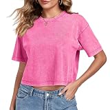 Damen Crop Tops Oversize Sport Tshirt Damen Fitness Sommer Rundhals Kurzarm T-Shirts