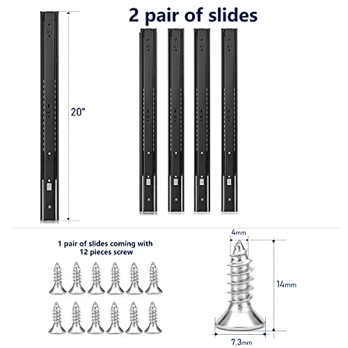 Image of Ravinte 20 Inch Soft Close Drawer Slides 2 Pairs 4 Pack Black Full Extension Ball Bearing Drawer Glide Side Mount
