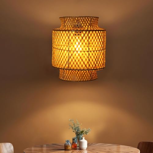 Image of Habere India-All the Cultures Fabricating India Bamboo Wall Lamps | Cane and Rattan for Living Rooms | Cafe Lights | Raffia Wall Lamp | Lamps for Bedroom (Medium: L23 x W29 x H17 cm)
