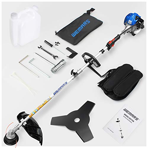 WEMARS 25CC Gas String Trimmer 2-Cycle Gas Brush Cutter Straight Shaft 2 in 1 Cordless Grass Edger Weed Wacker Gasoline Powered Weed Eater (WS-ST25G)