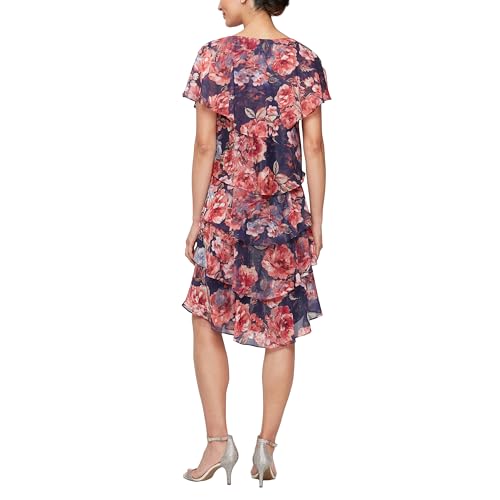 Image of S.L. Fashions Women's Short Sleeve Floral Tiered Chiffon Cocktail Spring /Summer Dress, Wedding Guest Dress