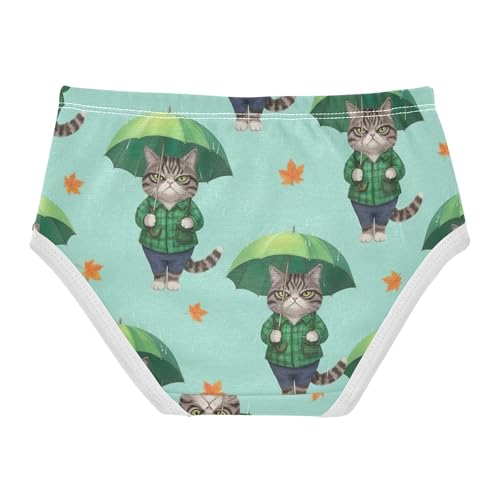 Cute Tabby Cat Green Plaid Leaves Panties for Girl Toddlers Underwear Floral Cotton Fun Print Briefs Undies Kids 2t2
