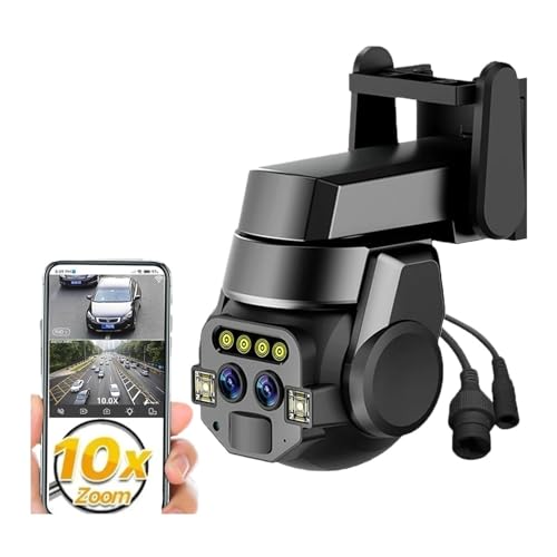 Telecamera di sicurezza esterna, Fotocamera doppio obiettivo da 6 MP Zoom HD 10X PTZ esterno AI Rilevamento mobile Tracciamento intelligente Monitoraggio della visione notturna della luce a colori Tel